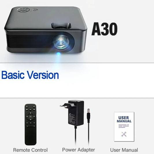 A30 MINI Projector Portable Home Theater Laser Smart TV Beamer 3D Cinema LED Videoprojector for 1080P 4K Movie via HD Port