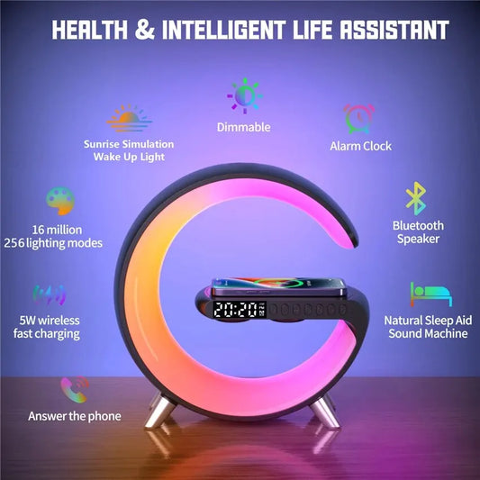 Discover the Ultimate 2023 Smart LED Lamp: Bluetooth Speaker, Wireless Charger, and Atmosphere Light – Perfect for Bedroom or Home Decor!