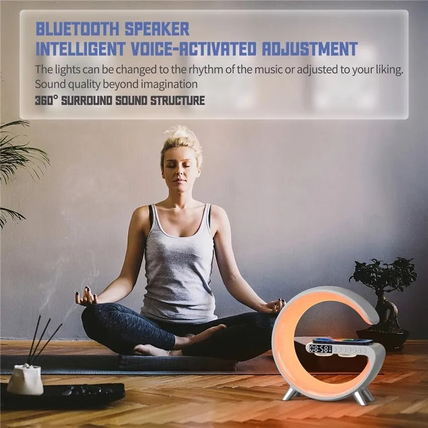 Discover the Ultimate 2023 Smart LED Lamp: Bluetooth Speaker, Wireless Charger, and Atmosphere Light – Perfect for Bedroom or Home Decor!
