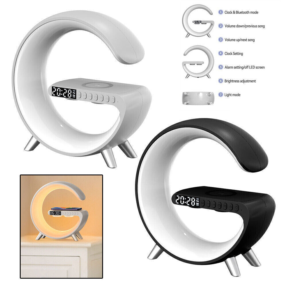 Discover the Ultimate 2023 Smart LED Lamp: Bluetooth Speaker, Wireless Charger, and Atmosphere Light – Perfect for Bedroom or Home Decor!