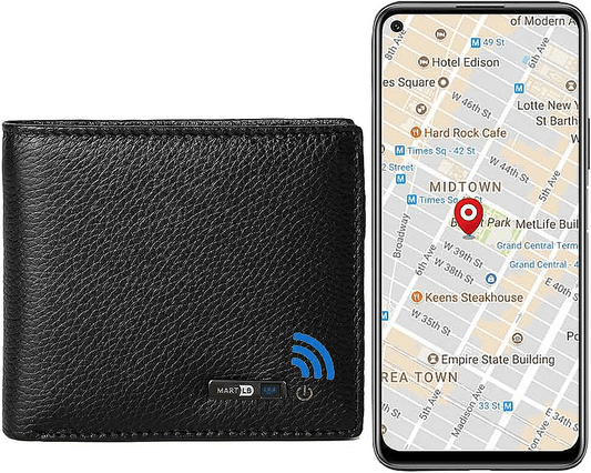 Anti-Lost Bluetooth Wallet Tracker & Finder GPS Position Locator Mens Slim Minimalist Trackable Cool Leather Wallet Credit Card Holder Gifts with Box