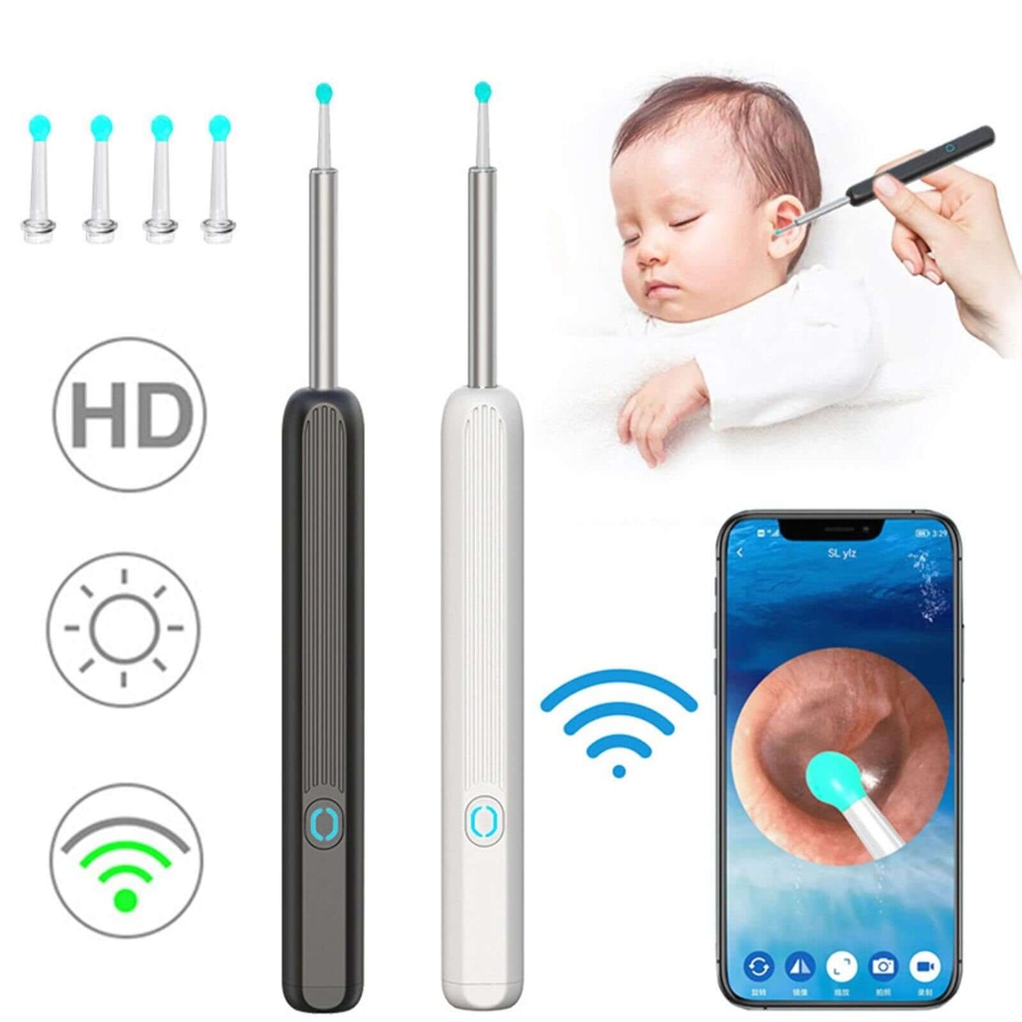 1PC Wireless Smart Visual Ear Cleaner Wax Removal Tool Sticks Otoscope Endoscope IP67 Ear Picking Stick Mini Camera Health Care