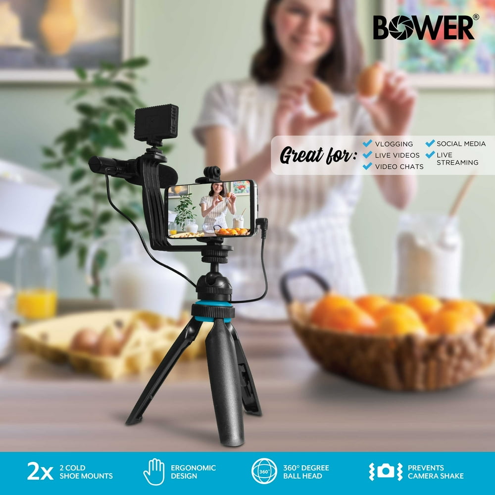 Ultimate Vlogger Kit with 50 LED Light, HD Microphone, Bracket, Phone / Action Camera Mount, Shutter, and Tripod
