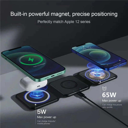 65W 3 in 1 Foldable Magnetic Wireless Charger - Elevate Your Charging Experience for iPhone 14 13 12 Pro XS X, AirPods Pro, and Apple Watch! 🚀⚡