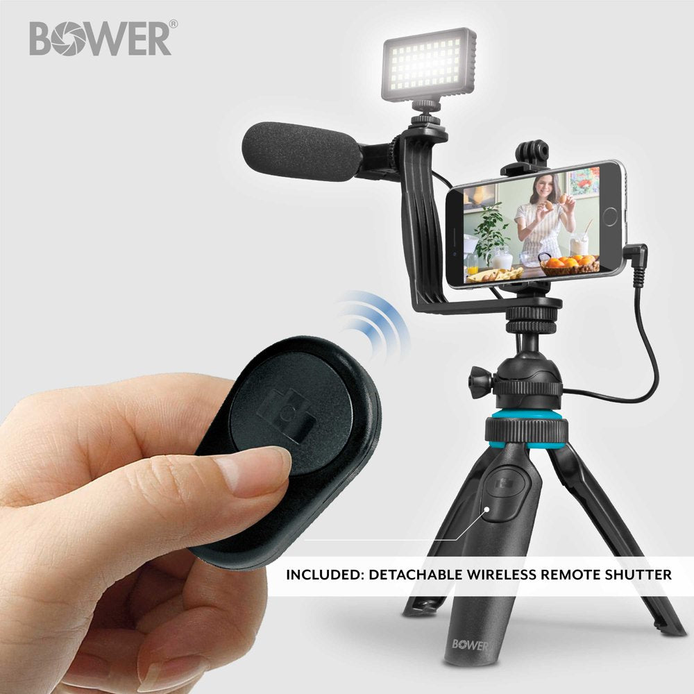 Ultimate Vlogger Kit with 50 LED Light, HD Microphone, Bracket, Phone / Action Camera Mount, Shutter, and Tripod