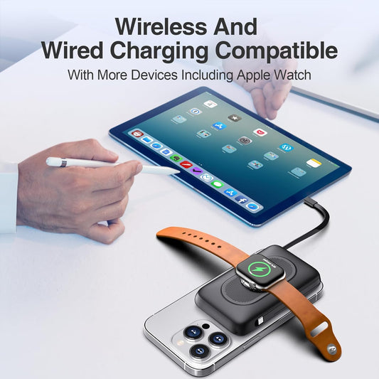 Portable Charger, 10000Mah Magnetic Wireless Power Bank Built-In Cables with Iwatch Charger, Intelligent Charging Mode, Battery Pack for Iphone 15/14/13 Series, Apple Watch Ultra 9/8/7/6/Se
