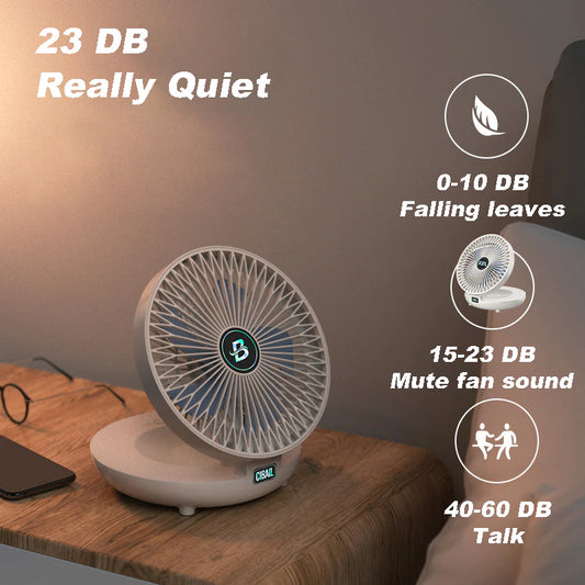 Wall-Mounted Desktop Fan Type-C Charging Portable Table Fans 3 Speeds Silent Brushless Motor Foldable Air Cooler for Home Office