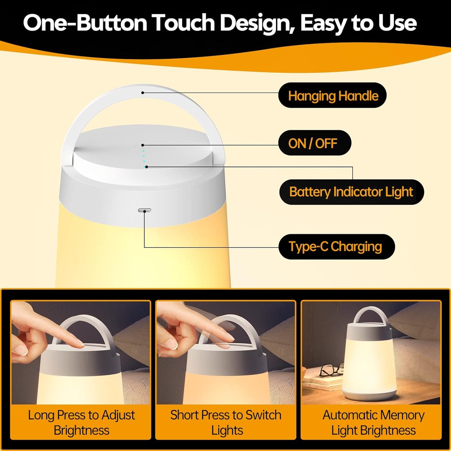 Night Light for Kids, LED Touch Sensor Baby Night Light for Breastfeeding and Sleep Aid, Stepless Dimming Nursery Lamp Rechargeable Portable Night Light with Memory Function Bedside Light
