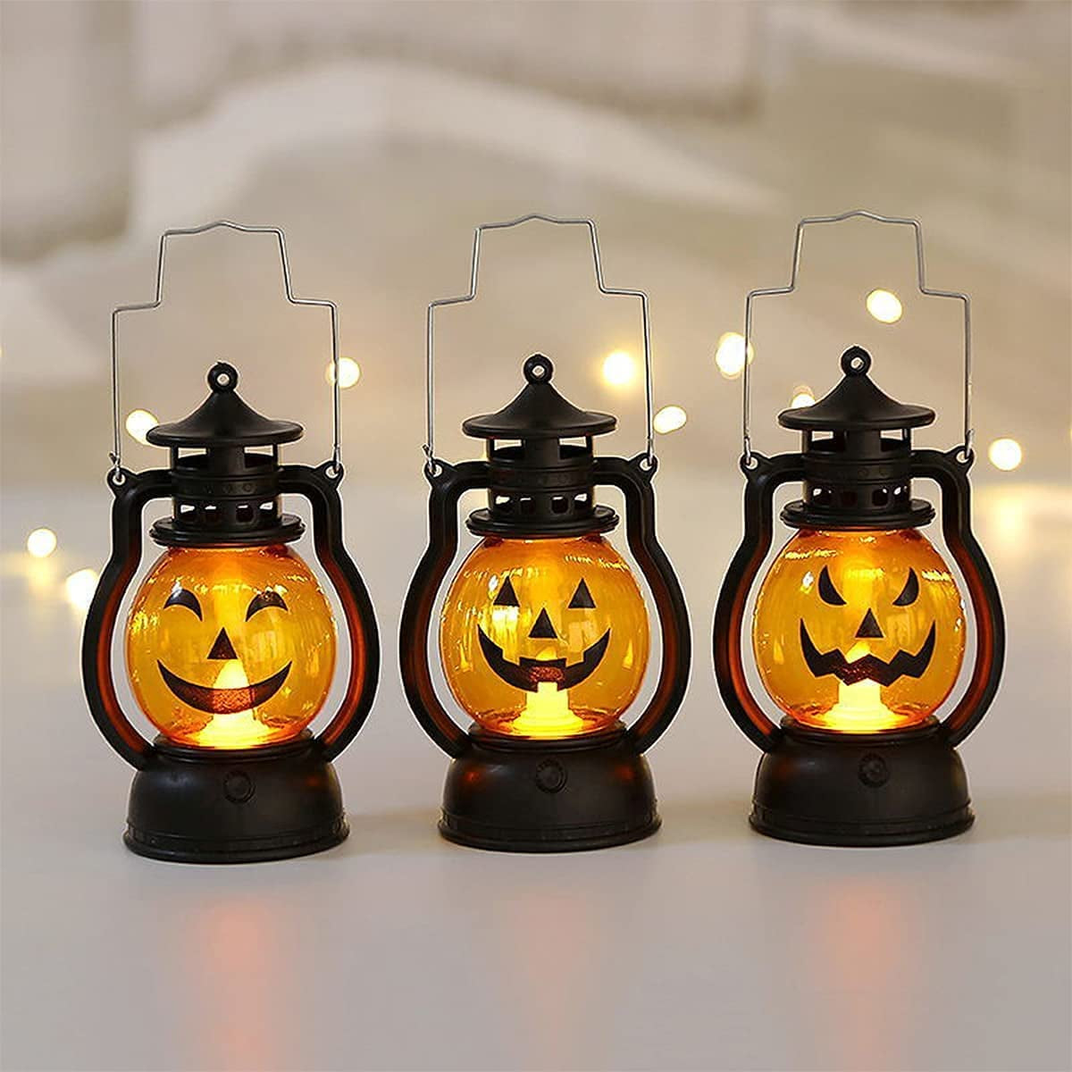 Elevate Halloween Fun with Children's Handheld Pumpkin Light-Up Lanterns: Set of 3 Kids' LED Lights for Indoor and Outdoor Halloween Decorations, Featuring Horror Funny Expressions!