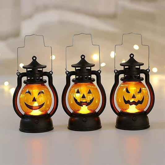 Elevate Halloween Fun with Children's Handheld Pumpkin Light-Up Lanterns: Set of 3 Kids' LED Lights for Indoor and Outdoor Halloween Decorations, Featuring Horror Funny Expressions!