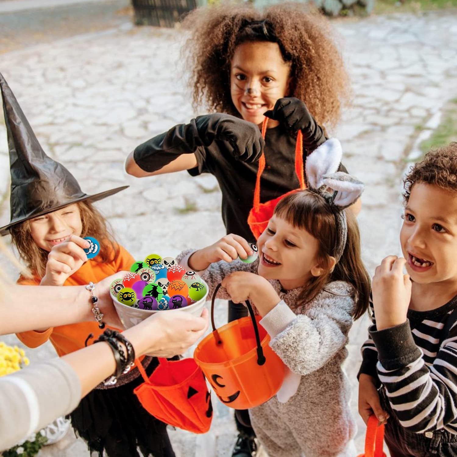 Spooktacular Fun with 40 Glow-in-the-Dark Bouncing Balls: Featuring 8 Halloween-Themed Designs! Perfect for Halloween Party Favors, Trick-or-Treating Goodie Bags, Classroom Game Rewards, and More. Comes with a Handy Pouch Bag