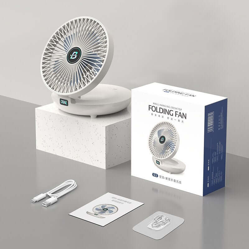 Wall-Mounted Desktop Fan Type-C Charging Portable Table Fans 3 Speeds Silent Brushless Motor Foldable Air Cooler for Home Office