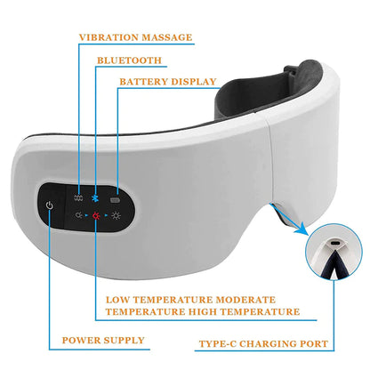 Revitalize Your Eyes with 4D Electric Smart Eye Massager: Bluetooth, Vibration, Heat – Say Goodbye to Tired Eyes and Dark Circles!