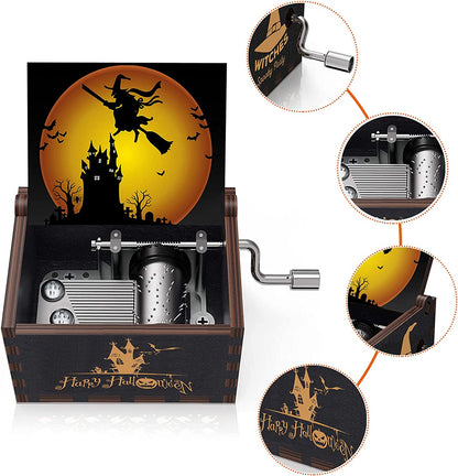 Evoke Halloween Magic with our Mini Halloween Music Box! Featuring 'The Nightmare Before Christmas' Wood Hand Crank Musical Box that plays the enchanting 'This Is Halloween' Tune. A Perfect Creative Gift for Christmas and Halloween Decorations.