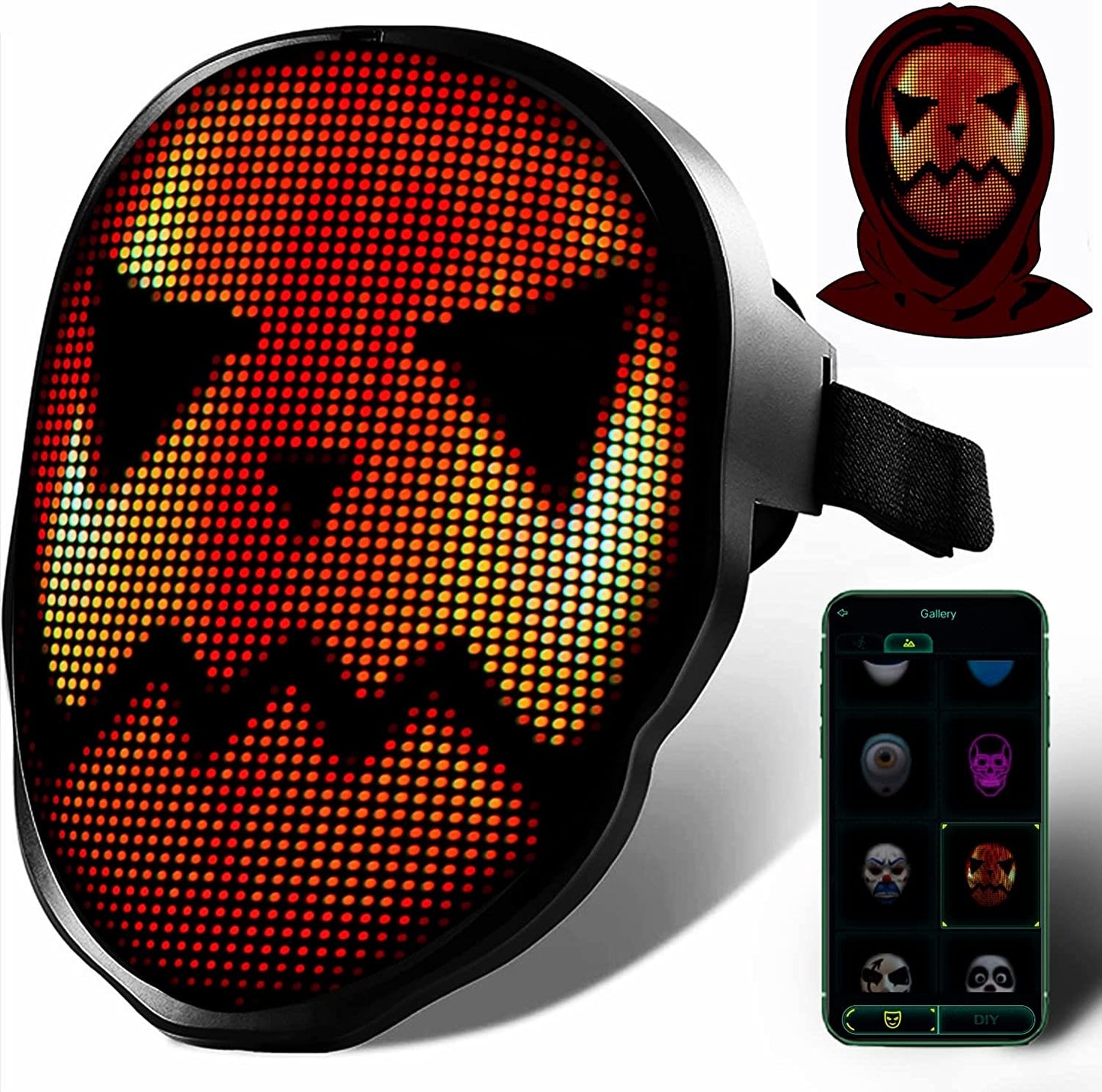 LED Mask Bluetooth-App Programmable Control Glowing RGB Rechargable Light-Up Mask Halloween Costume Cosplay