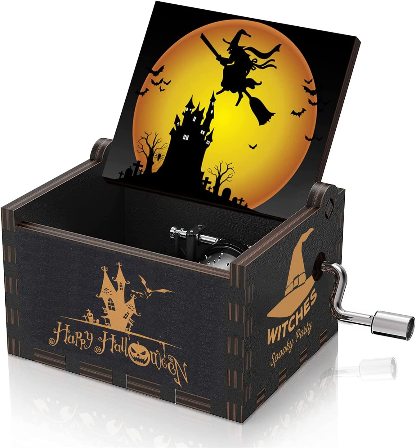 Evoke Halloween Magic with our Mini Halloween Music Box! Featuring 'The Nightmare Before Christmas' Wood Hand Crank Musical Box that plays the enchanting 'This Is Halloween' Tune. A Perfect Creative Gift for Christmas and Halloween Decorations.