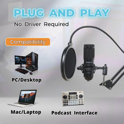 Guarda GD100 Studio Condenser USB Microphone Kit: Elevate Your PC Recording, Podcasting, Karaoke, and Streaming!