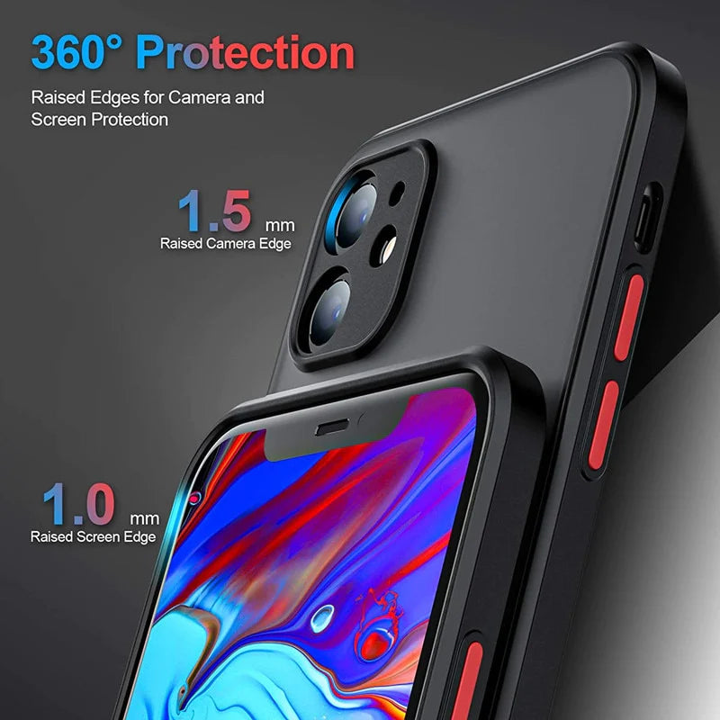 Sleek and Tough! Shockproof Armor Matte Case for iPhone 13, 14, 12, 11 Pro Max – Luxury Silicone Bumper and Clear Hard Cover!