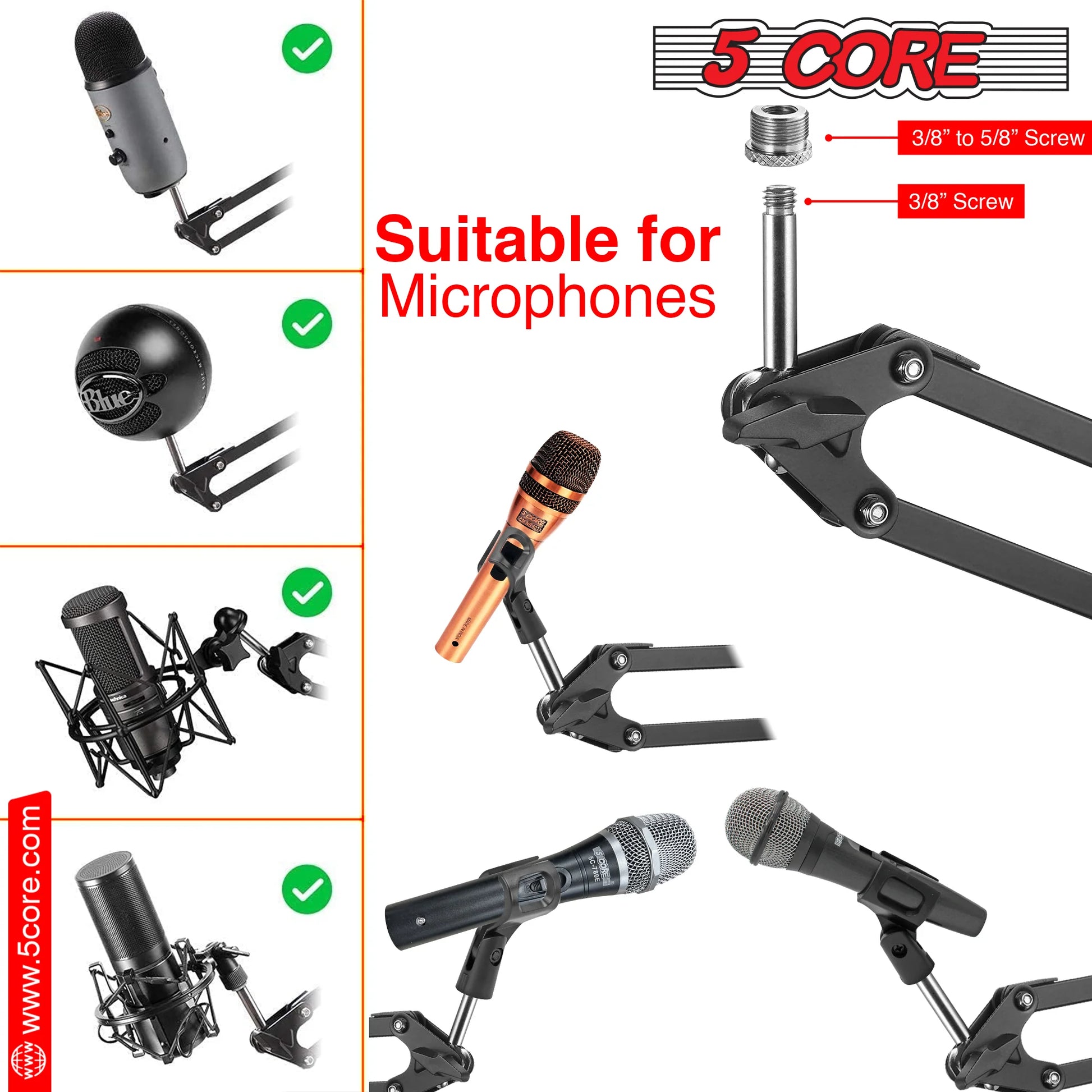Enhance Your Recording Setup with the 5 Core Adjustable Suspension Boom Arm Mic Stand Set - Includes Shock Mount, Dual Pop Filter, and Cable Ties for Ultimate Convenience