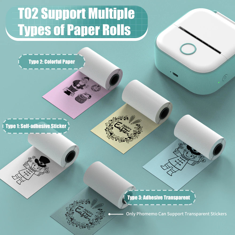 T02 Portable Mini Wireless Thermal Pocket Printer - Ideal for DIY and Journal Stickers