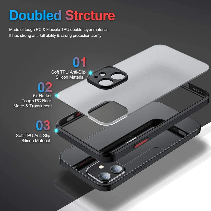 Sleek and Tough! Shockproof Armor Matte Case for iPhone 13, 14, 12, 11 Pro Max – Luxury Silicone Bumper and Clear Hard Cover!