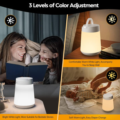 Night Light for Kids, LED Touch Sensor Baby Night Light for Breastfeeding and Sleep Aid, Stepless Dimming Nursery Lamp Rechargeable Portable Night Light with Memory Function Bedside Light