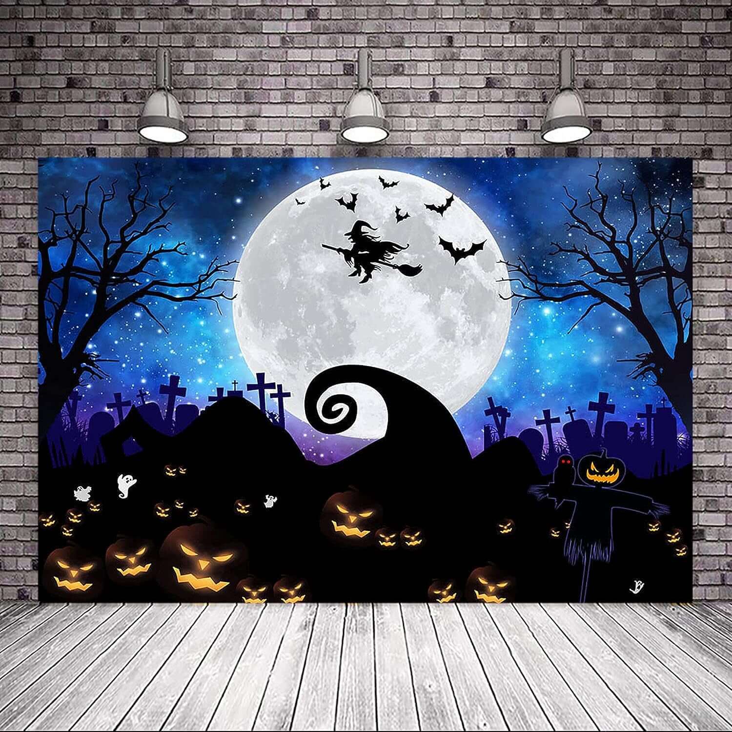 Capture Spooky Moments with our Halloween Photography Backdrop! Featuring a Hauntingly Beautiful Scene with a Glowing Moon, Scary Pumpkins, Bats, and More. Perfect for Halloween Parties, Birthday Celebrations, Baby Showers, and More. Size: 8x6 Feet