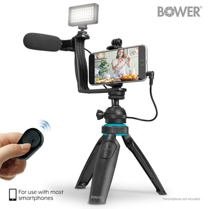 Ultimate Vlogger Kit with 50 LED Light, HD Microphone, Bracket, Phone / Action Camera Mount, Shutter, and Tripod